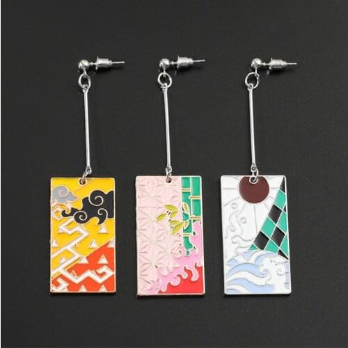 2021 Trend Earring Anime Cosplay Accessory Demon Slayer Kimetsu no Yaiba Kamado Tanjirou Earrings Ear Clip Stud Alloy Jewelry