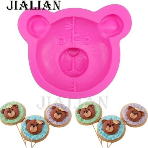 Cartoon 3D bear head soap mould Lollipop chocolate molds cake decorating tools DIY baking cooking fondant silicone mold T0407
