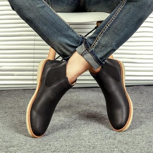 Men Boots Quality British Men Boots Spring Autumn Shoes Fashion Slip On Boots Breathable Leather High-Top Shoes