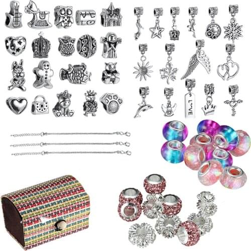New Small Animal Flower Crown Angel DIY Bracelet Set Big Hole Space Beads for Creative Jewelry Charm Bracelet Kit
