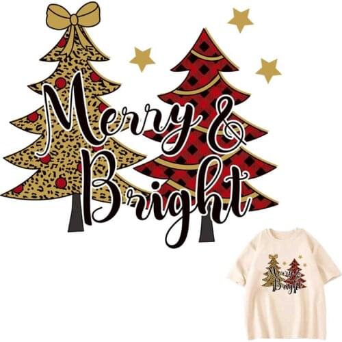 Patches For Clothing Merry Christmas A-Level Washable T-Shirts Heat Transfers Thermal Stickers Christmas Tree Iron-On Appliqued