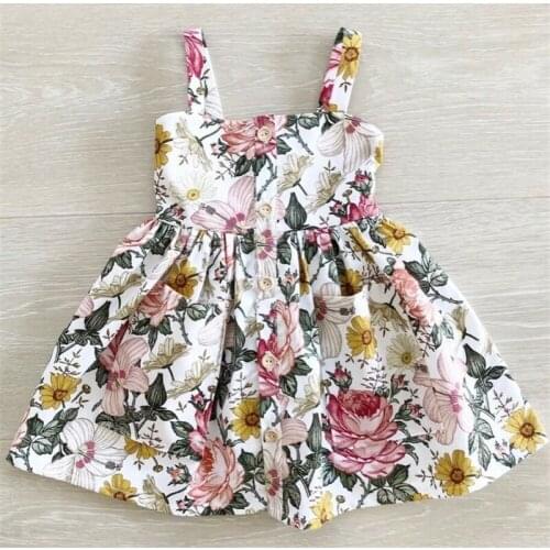 2020 New Fashion Summer Beach Toddler Kids Flower Baby Girl Sleeveless Dress Princess Party Casual Dresses Clothes
