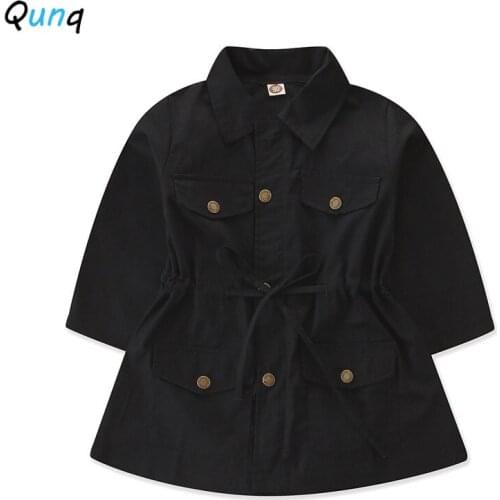 England Style Girls Dess Solid Color Slim Kids Coats Dress for Girl 2020 New Thin Spring Fall Long Children Windbreaker Coat