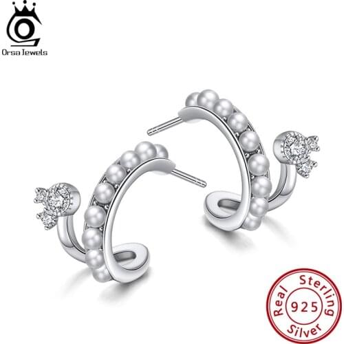 ORSA JEWELS 925 Sterling Silver Stud Earring Woman Jewelry Freshwater Pearl Women Fashion Simple Temperament Earrings EQE32
