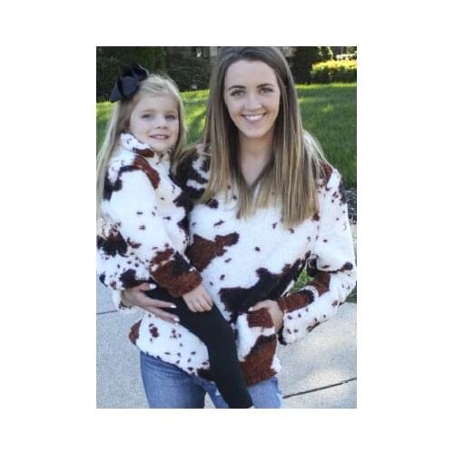 Girlymax Fall/Winter Long Sleeve Outfits Baby Girls Zipper Coat Leopard Cow Fleece Mommy & Me Boutique Kids Clothing