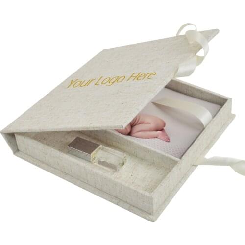 Image/Linen Photo Print Case Box + Crystal Flash Drive