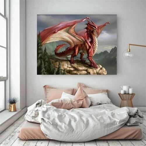 Poster Vintage Abstract Painting Wall Art Chinese Dragon Canvas Pictures For Living Room Decroation Home Decor Fantasy Art
