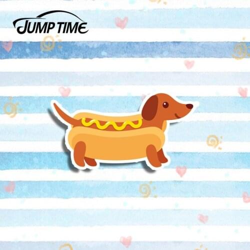 Jump Time 13cm x 7cm Cute Hot Dog Decal Car Styling Cute Car Stickers Vinyl Decor Car Window Bumper Trunk
