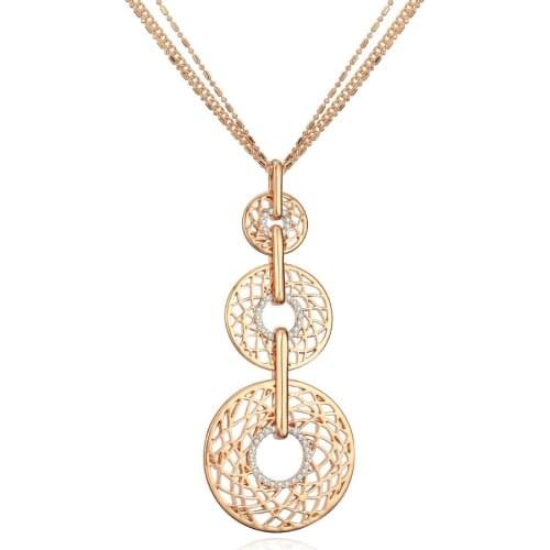 Hollow Crystal Circles Long Pendant Necklaces Gold Multilayer Chains Sweater Necklace For Women Statement Jewelry Party Collier