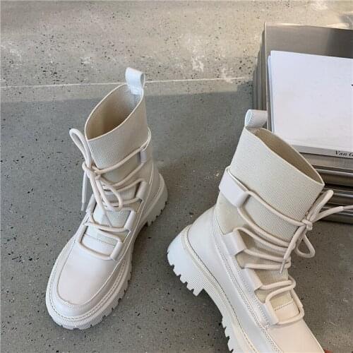 Boots woman 2021 new ladies casual stretch fabric socks boots fashion Cross-tied women shoes platform boots gothic women