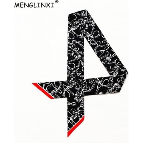 Luxury Brand Skinny Silk Scarf Design Chain Print Bag Ribbons For Women Female Neck Neckerchief Head Scarves Wraps For Ladies