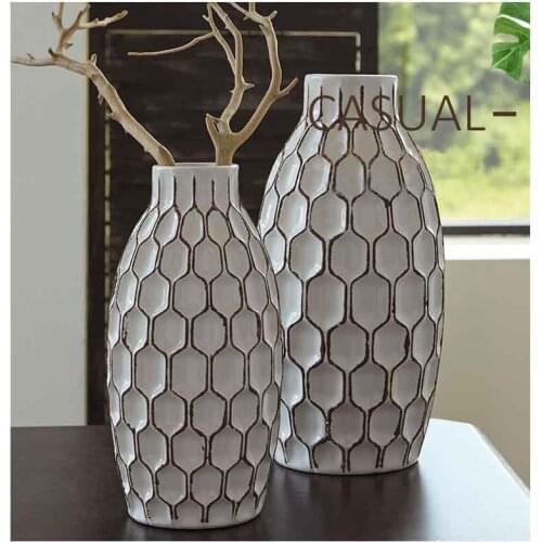 Retro hexagon flower vase home tabletop vase for dried flowers home centerpiece american style sample room decor set of 2