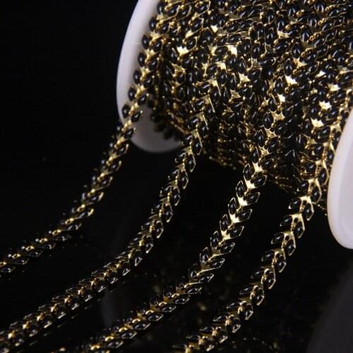 Plated Gold Black Enamel Chevron Beaded Rosary Chains Bulk,Arrow Shape Beads Lampwork Glass Crafts Copper Chain Necklace Jewelry