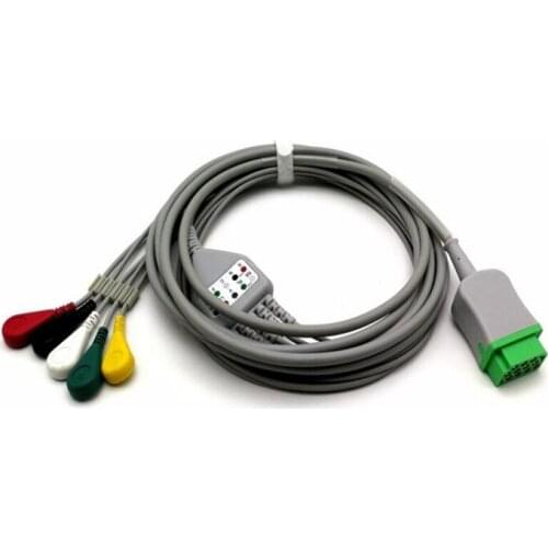 Compatible for GE Dash PRO 1000, PRO 2000,Solar 9500 5-lead with lead wires,IEC snap, 11 pin,One Piece 5 Leads ECG EKG Cable