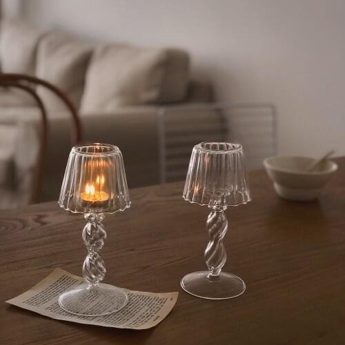 Vingtage Glass Candle Holder Tealight Candlestick Table Lamp Shape Romantic Wedding Party Decor Home Decoration Desktop