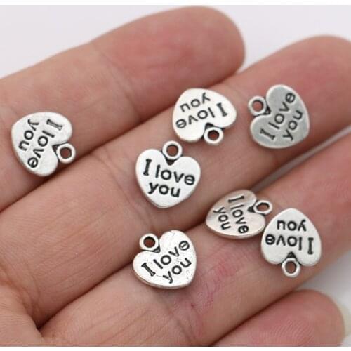 20Pcs Tibetan Silver Plated I Love You Heart Charms Pendants for Jewelry Making Bracelet DIY Handmade 12x11mm