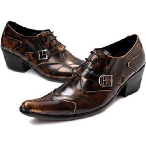 Ntparker Italian Style Pointed toe Mnes shoes Genuine Leather Dress Shoes mans wedding shoes 6.5cm Height Increased! ize 38-46