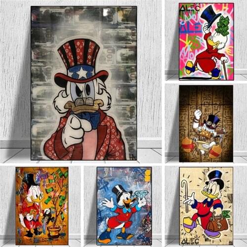 Street Graffiti Art Disney Funny Donald Duck Canvas Art Paintings Poster Print Wall Art Picture for Kisd Room Decor Cuadros