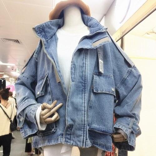 Women Denim Jacket Female Loose Coat 2019 Students Short Denim Jacket Coats Spring Women Long Sleeved Jeans Cowboy Coat Overcoat