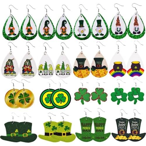 Women Fashion ST. Patricks Day Green Drop Shape Printing Earrings Ear Studs Simple O Shaped Party Accessories Gifts