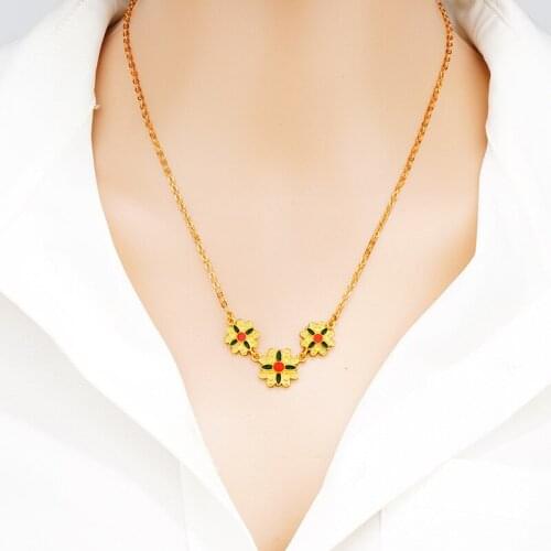 VAMOOSY real 24K gold bracelets For Women Chain copper box chain Geometric crystral enamel pendant Necklace wedding Jewelry