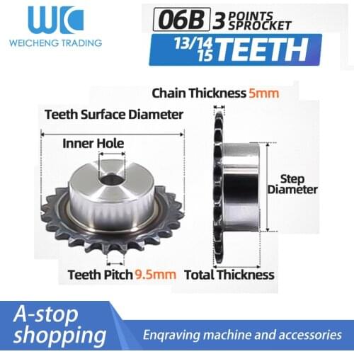 1pc 3 points 06B sprocket 13 14 15 teeth factory spot reserve price direct teeth pitch 9.525mm 06B industrial sprocket