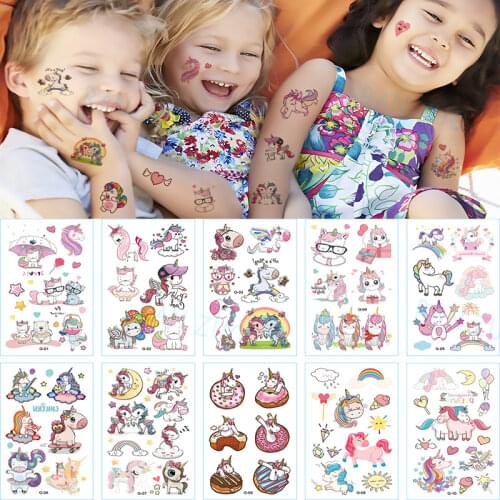 10/Pcs Cartoon Unicorn Tattoo Sticker Face Hand Cute Child Fake Tattoo Sticker