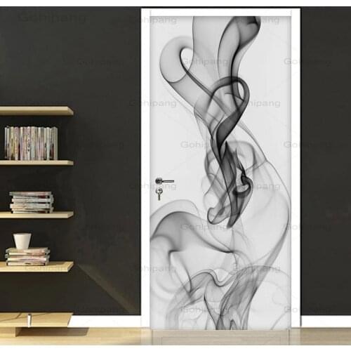 3D Abstract Smoke Door Sticker Waterproof Self Adhesive Wall Decals Photo Mural Wallpaper Living Room Bedroom Door Decoration