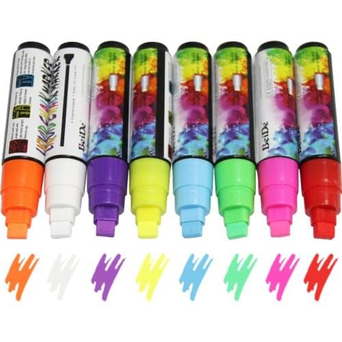 8 Colors Erasable Liquid Chalk Marker 10mm Reversible Rectangular Tip Highlighter Fluorescent Neon Pen