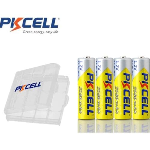 4Pcs PKCELL AA 1.2V Rechargeable Battery NIMH 2A 2000mAh 1.2V Batteries Bateria 100% Original + 1pcs Battery Boxes