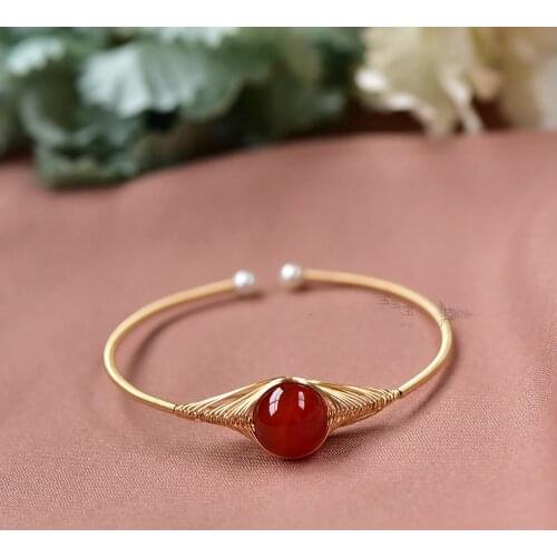 Wire Wrapped Carnelian Resizable Bracelet Cuff 1 or 9 12mm Smooth Round Beaded Red Agate Natural Healing Crystal Stone Bangle