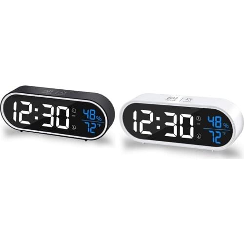 Digital Alarm Clock,Alarm Clocks Bedside with Temperature&Humidity LED Display,for Travel Bedside Home
