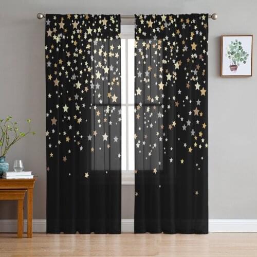 Dark Night Stars Decoration Tulle Curtains For Living Room Sheer Curtain Bedroom Voile Decorative Window Treatments