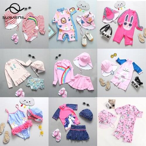 Baby Swimwear Unicorn Swimsuit Girl with Hat SPF50 UV Protection Childrens Bathing Suit Toddler Girls Beach Clothes 2-9 Years