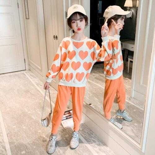 Girls Suit Sweatshirts +Pants 2Pcs/Sets 2021 Sweetheart Spring Autumn Teenagers Outwear Kids Cotton Tracksuit Sport Suits Childr