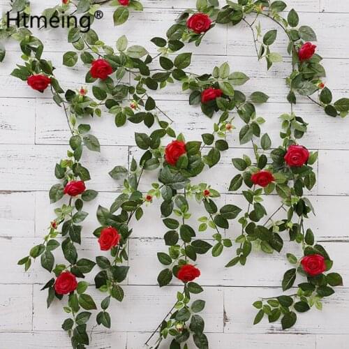 Htmeing 53.2" Artificial Rose Vine Rattan Silk Hanging Flower Garland for Wedding Party Home Garden Decoration