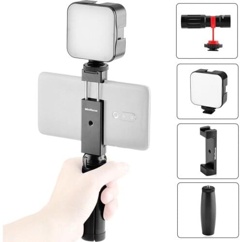 Smartphone Video Microphone Kit with LED Light Phone Cold Shoe Clamp Holder Tripod Vlog Handle Grip YouTube Filmmaker Video Kit