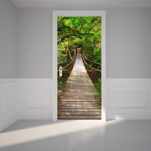 Creative High Quality Fresh Home Wall Room Door Decoration Self-adhesive Wooden Bridge Murals Decal Decorative Door Stickers