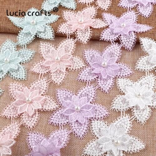 Lucia crafts 1yard/lot Sewing Flower Embroidery Trim Lace Fabric DIY Handmade Garment Materials Accessories N0514