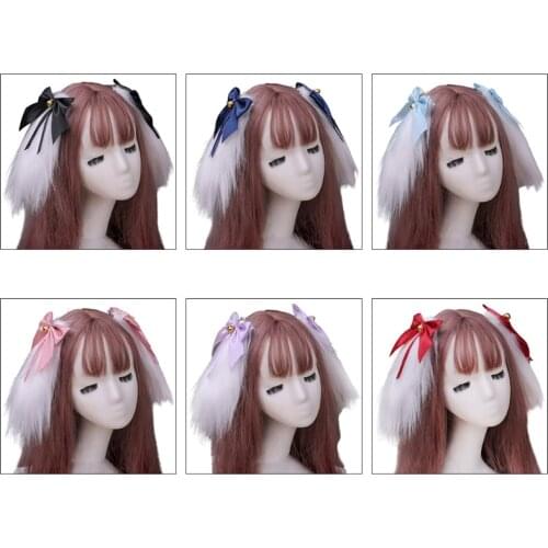 Cute Furry Long Bunny Ears Hair Clips Japanese Lolita Kawaii Rabbit Animal Hairpins Sweet Bowknot Bell Cosplay Barrettes