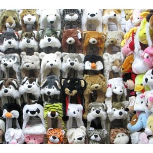 Cosplay stuffed cartoon hat adults kids children plush animal hat party costume cap cute fun event winter warm hats earmuff new
