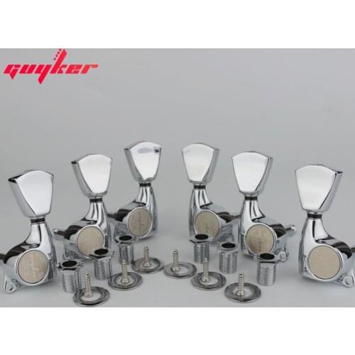Guyker 3R3L Guitar Machine Heads 1:21 Sealed Tuning Key Pegs Tuners Trapezium Button Set for LP SG Electric Guitars Chrome