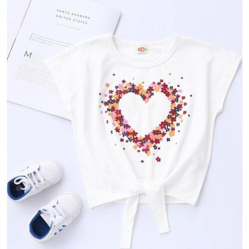 New Summer Fashion Clothes Kids Clothes Floral Love Short Sleeve Girls T-shirts Children Clothes Comfortable Girls Clothes 4-9Y