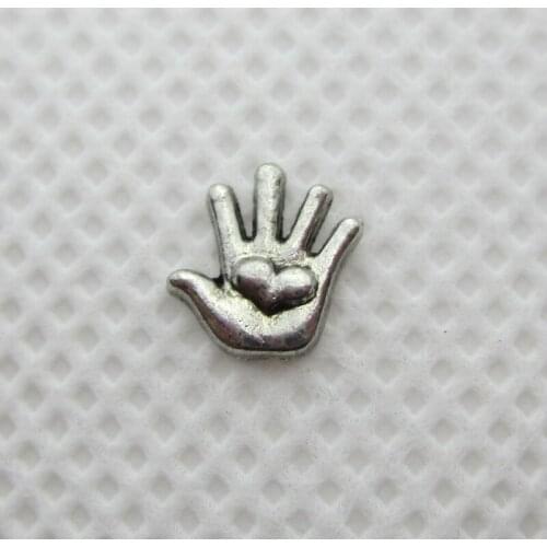 New Arrival 20pcs/lot Silver Palm Heart Floating Charms Living Glass Memory Lockets Pendants DIY Jewelry Accessories Charms