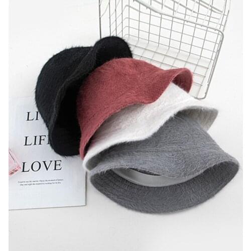 2020 New Ins Faux Fur Bucket Hats Women Winter Autumn Warm Plush Fisherman Hat Fashion Cloche Basin Cap Lady Sunbonnet Outdoor