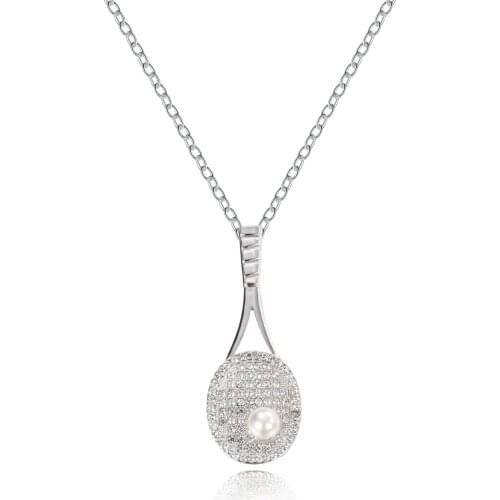 Couple Necklace Women Necklace Tennis Racket Shape Pendant Inlaid with Cubic Zirconia Sweet Surprise Birthday Gift for Friends