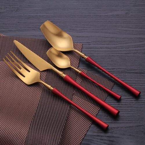 Portable Cutlery Stainless Steel Red Gold Tableware Travel Cutlery Set Dinner Fork Spoon Knife Set Kitchen Utensils Dinnerware