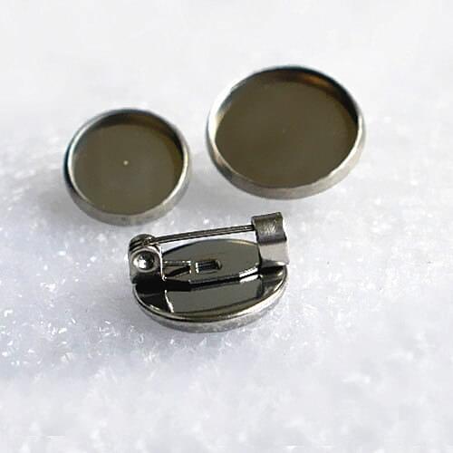 Blank Stainless Steel Brooches Bases with Round Smooth Bezel Glass Cabochons DIY Jewelry Findings Back Pins Brooch Settings