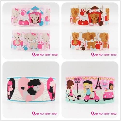 Q&N ribbon 16mm 22mm 25mm 38mm 50mm 75mm dog printed grosgrain ribbon webbing 50yards/roll for hair tie free shipping