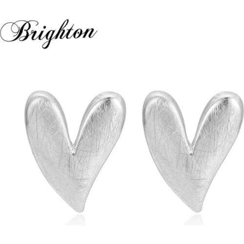 Brighton Cute Bijoux Irregular Simple Metal Heart Stud Earrings For Women Statement Vintage New Trendy Jewelry Wholesale Gift